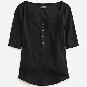 J. Crew Black Ribbed Button-Front Blouse